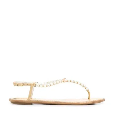 René Caovilla Embellished Thong Sandals In Nude