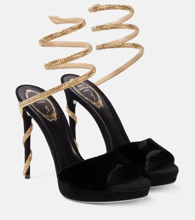 René Caovilla Embellished Velvet Sandals In Black