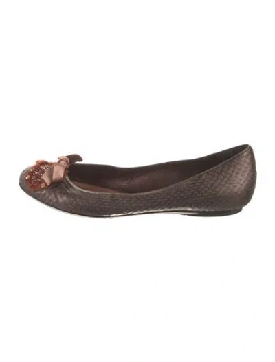 Pre-owned René Caovilla Embossed Snakeskin Ballet Flats In Brown