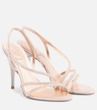 René Caovilla Erin Embellished Satin Slingback Sandals In Pink