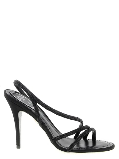 René Caovilla Erin Sandals Open Toe Textured Straps In Black