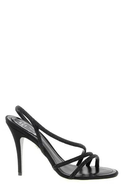 René Caovilla Erin Sandals Open Toe Textured Straps In Black