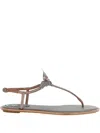 René Caovilla Embellished T-strap Flat Sole Sandals In Multi