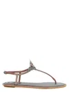 René Caovilla Embellished T-strap Flat Sole Sandals In Multicolor