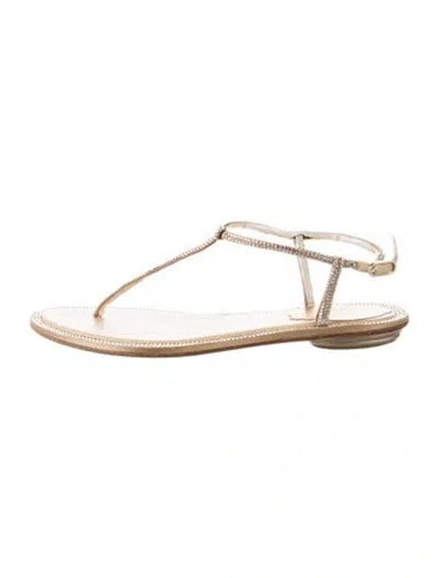 Pre-owned René Caovilla Faux Pearl Accents Glitter Sandals In Neutrals