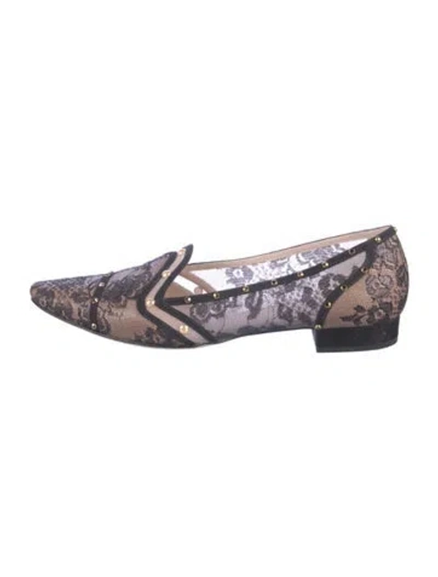 Pre-owned René Caovilla Faux Pearl Accents Lace Loafers In Multi