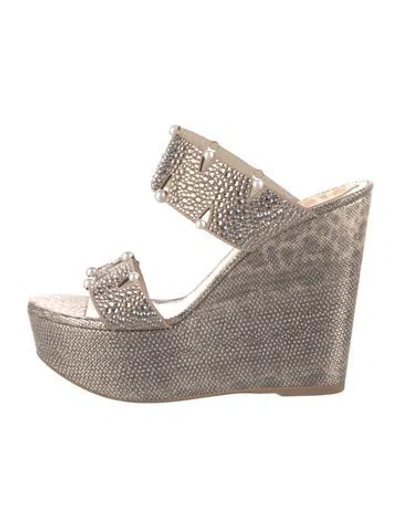 Pre-owned René Caovilla Faux Pearl Accents Leather Espadrilles