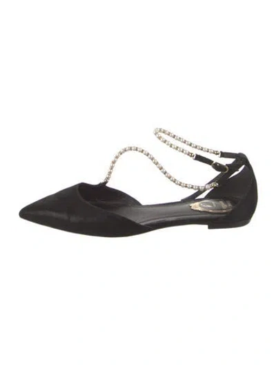 Pre-owned René Caovilla Faux Pearl Accents Suede Ballet Flats In Black