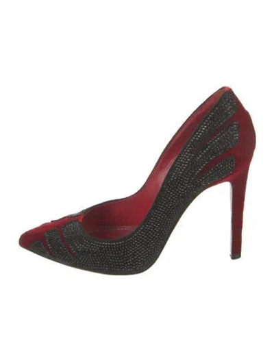 Pre-owned René Caovilla Felt Crystal Embellishments Pumps In Red