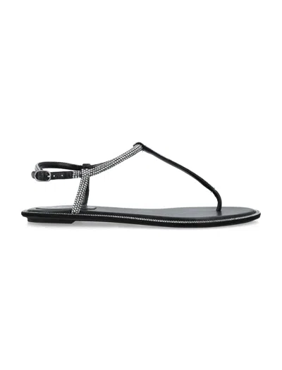 René Caovilla 10mm Embellished Satin Thong Sandals In Black