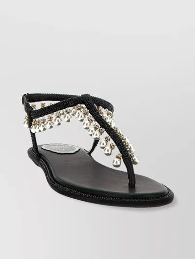 RENÉ CAOVILLA FLAT SANDALS ADORNED OPEN TOE
