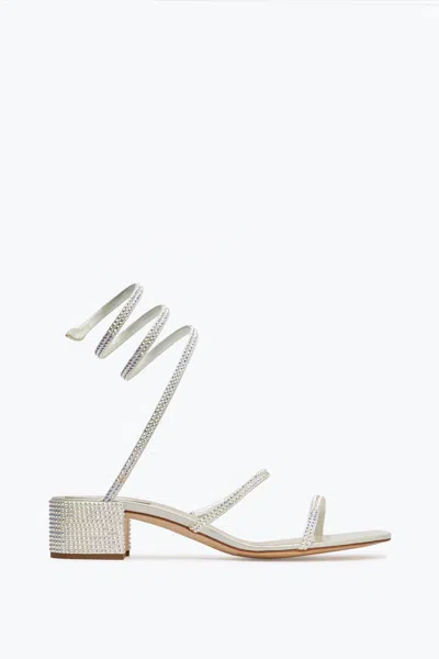 René Caovilla Flat Satin Sandals Cleo In White