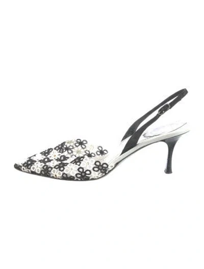 Pre-owned René Caovilla Flora Print Lace Slingback Pumps In Black