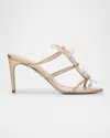 René Caovilla Floraine Crystal Flower Satin Cage Slide Sandals