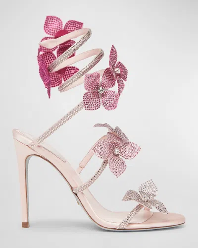 René Caovilla Floraine Crystal Flowers Ankle-wrap Sandals In 3412