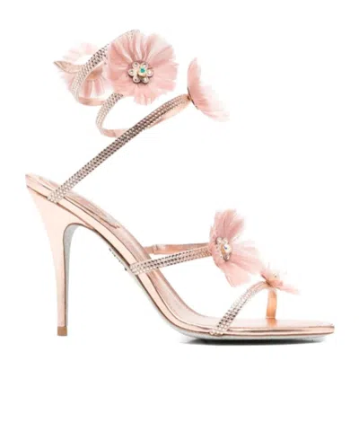 René Caovilla Floral Embellished Heeled Sandals In Pink
