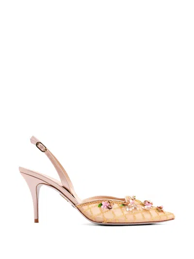 René Caovilla Floral-embellished Slingback Pumps In Neutral