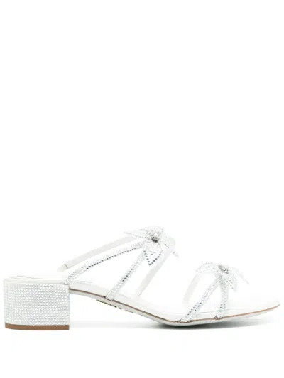 René Caovilla Floral-rhinestone 40mm Mules In Silver