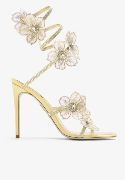 René Caovilla Floriane 105 Heeled Sandals With Crystals In Yellow