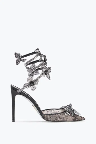 René Caovilla Floriane Black And Silver Pump 105