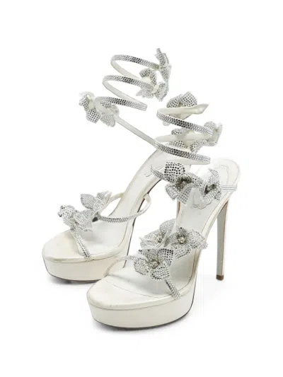 Pre-owned René Caovilla Floriane Crystal-embellished Sandals In White