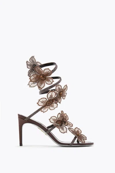 René Caovilla Floriane Dark Brown Satin/jet Silver Flare S Sandal