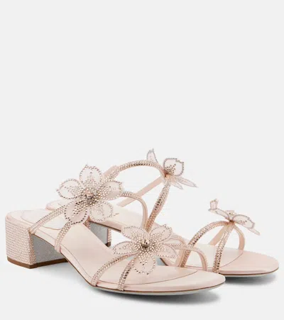 René Caovilla Floriane Embellished Satin Sandals In Pink