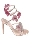 René Caovilla Floraine Crystal Flowers Ankle-wrap Sandals In Pink Satin