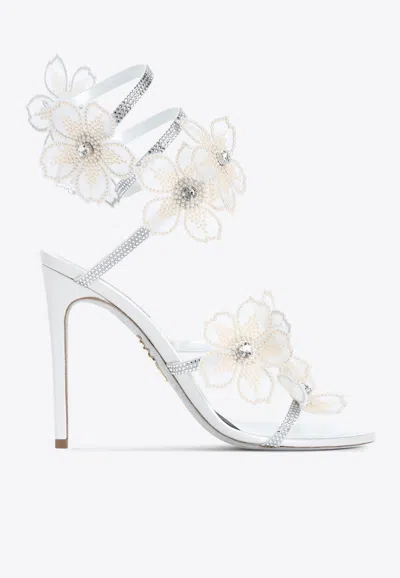 René Caovilla Flower 105 Leather Sandals In White