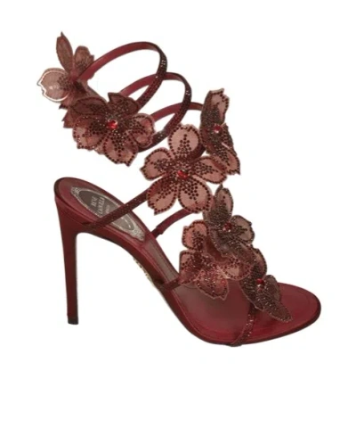 René Caovilla Flower Embellished Sandals In Red
