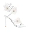 René Caovilla Leather Floral Embroidered Crystal Sandals In White