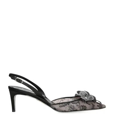 René Caovilla Flower Slingback Heels 60 In Black