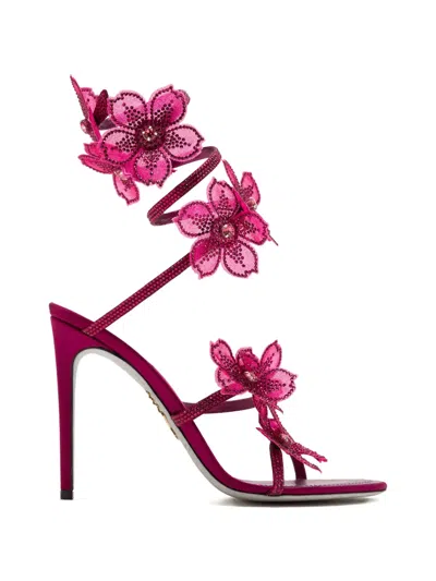 René Caovilla Flower-embellished Sandals In Pink