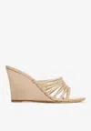 René Caovilla Full Trim 80 Crystal-embellished Wedge Mules In Sand