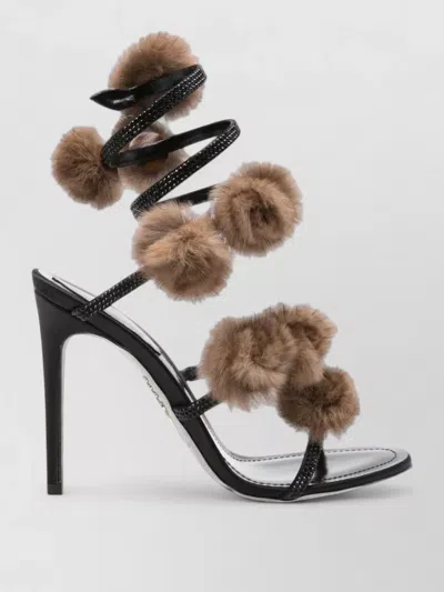 René Caovilla Fur Pompom Spiral Strap Stiletto Pumps In Multi
