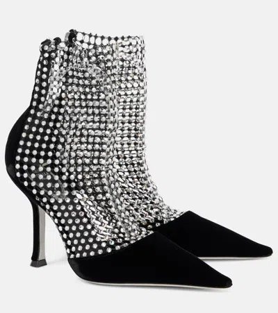 RENÉ CAOVILLA GALAXIA EMBELLISHED VELVET ANKLE BOOTS