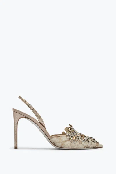 René Caovilla Gilt Decorated Slingbacks Veneziana In Gold