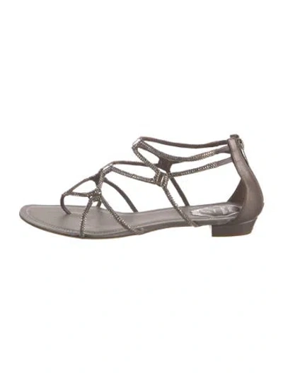 Pre-owned René Caovilla Gladiator Satin Gladiator Sandals In Gray