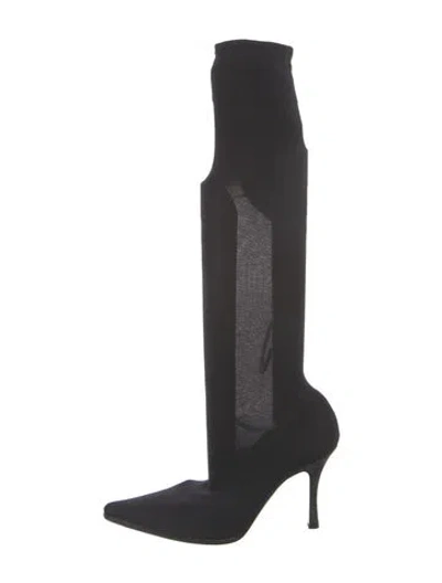 Pre-owned René Caovilla Glitter Accents Sock Boots In Black