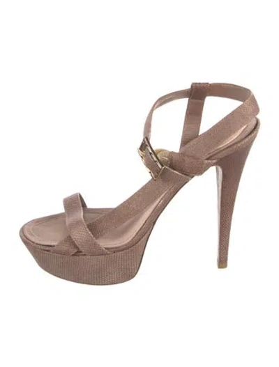 Pre-owned René Caovilla Glitter Accents T-strap Sandals In Brown