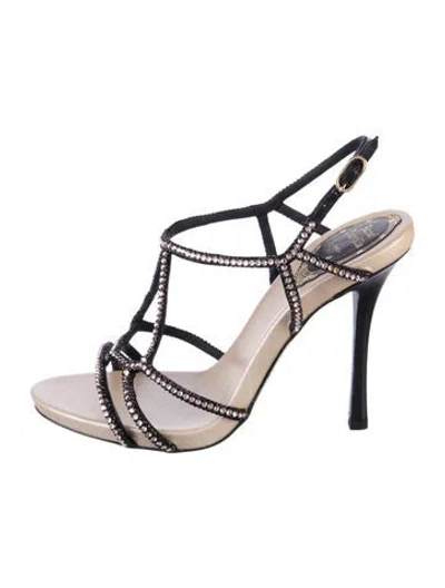 Pre-owned René Caovilla Glitter Accents T-strap Sandals W/ Tags In Black