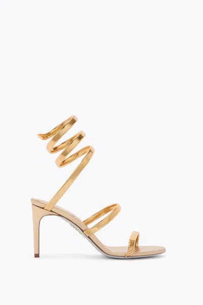 René Caovilla Gold Lamb/gold Metal Snake Sandal