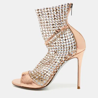 Pre-owned René Caovilla Rene Caovilla Gold Snake Embossed And Mesh Crystal Embellished Galaxia Sandals Size 38