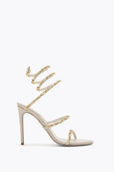 René Caovilla Golden Ivory Sandal 105 In White