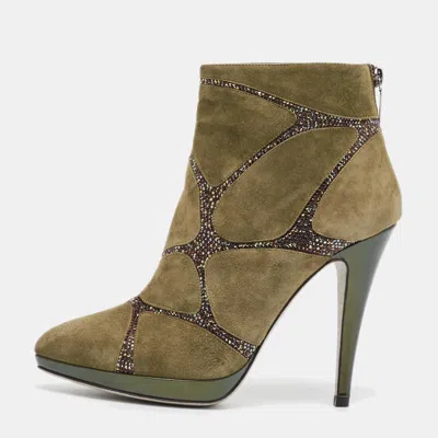 René Caovilla Green Suede Ankle Length Boots
