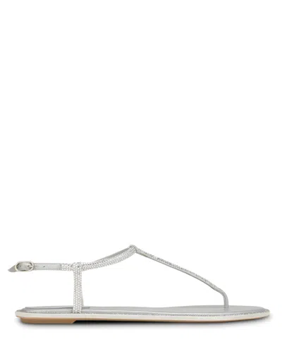 René Caovilla Strass T-strap Thong Sandals In Metallic