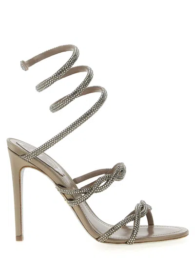 René Caovilla Grey Open Toe Heels In Gray
