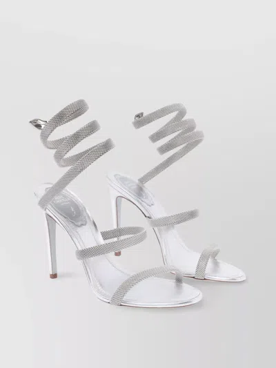 René Caovilla Heel Sandals With Metallic Spiral Strap In White