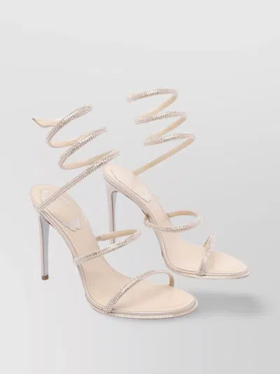René Caovilla Heeled Leather Sandals Spiral Strap