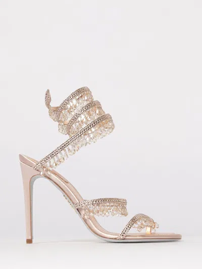 René Caovilla 105mm Chandelier Satin Snake Ankle Wrap Sandals In Gold